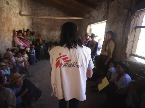 MSF staff hold an informative meeting on Chagas treatment in the community of Kochapata, Bolivia. Photograph by Juan Renau