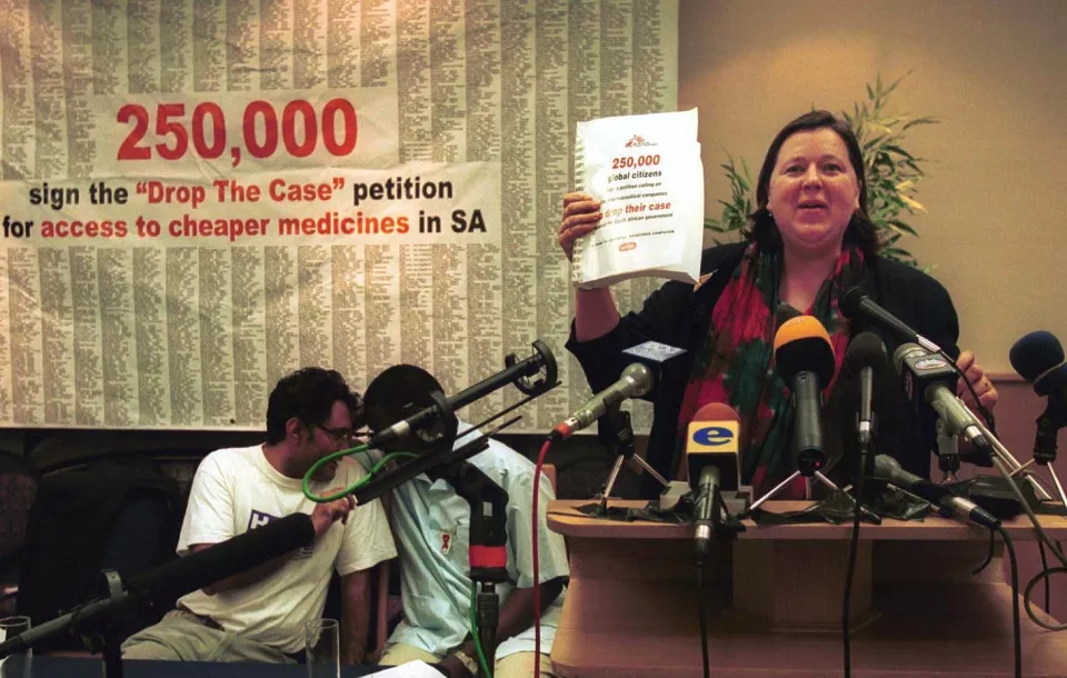Ellen 't Hoen of MSF at a press conference held by MSF, Oxfam, Cosatu, and the Treatment Action Campaign in Pretoria
