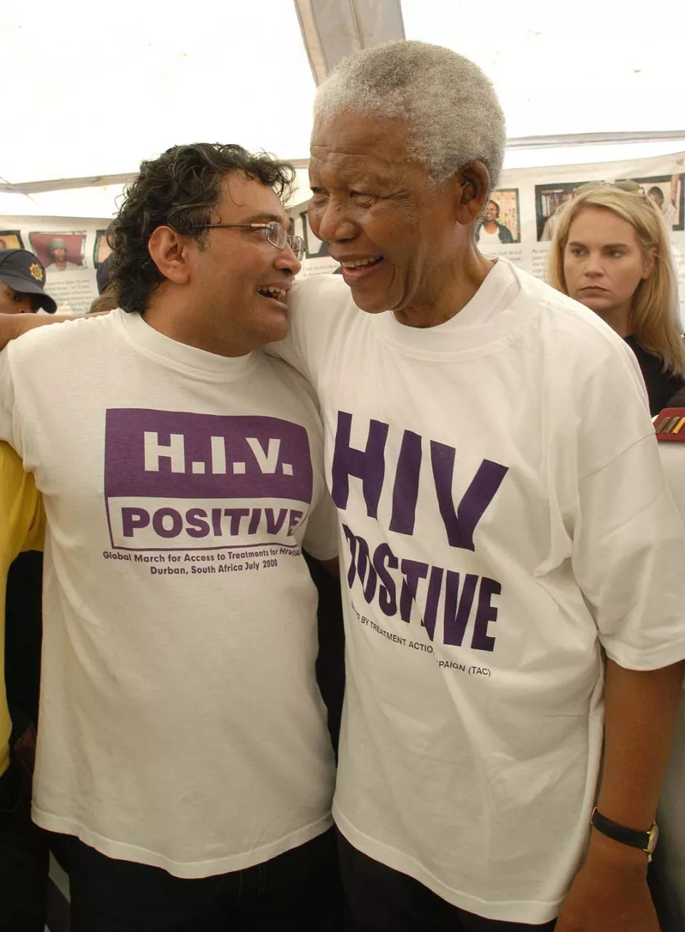 Nelson Mandela and Zackie Achmat (TAC) during his visit in the Khayelitsha township. Khayelitsha, Cape Town. 12/12/2002
